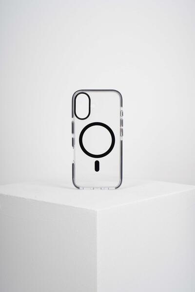 WATCHOFROYAL Onyx  Iphone 16 Siyah Kılıf Magsafe Özellikli Şeffaf Sert Pc Emb...