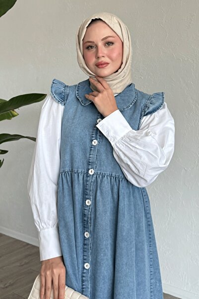 InStyle Bebe Yaka Fırfır Detay Mavi Kot Jile