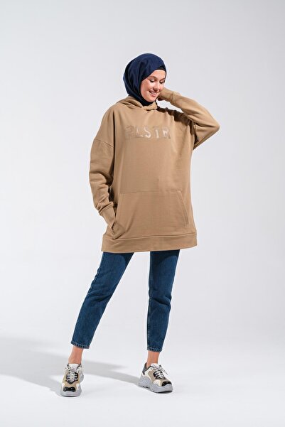 Plistre 1596_ Nakışlı Oversize Tesettür Sweatshirt Büyük Beden Geniş Kalıp