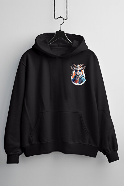 Zestia Hanorac unisex, Animale, Imprimeu cu design capră, Regular, Hanorac ne...