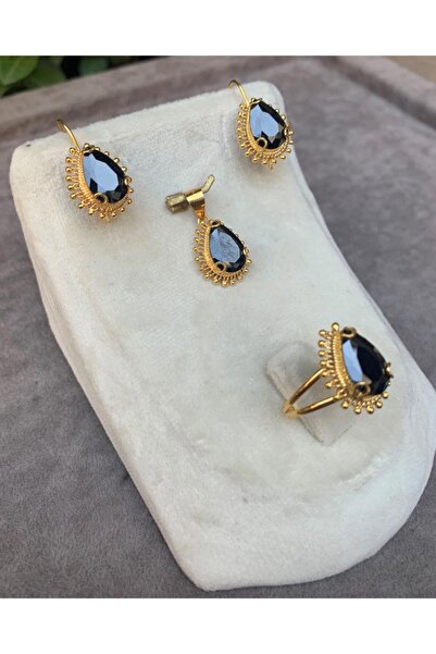 Bayar Gold 14 Ayar Altın Damla Model Oniks Taşlı Set