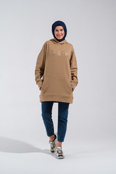 Plistre 1596_ Κεντημένο φούτερ Hijab Oversize Μεγάλο Μέγεθος Φαρδιά Εφαρμογή