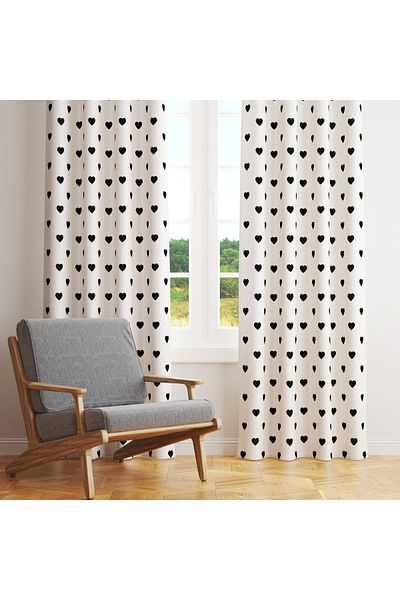 Pusula Home Black Heart Background Curtain