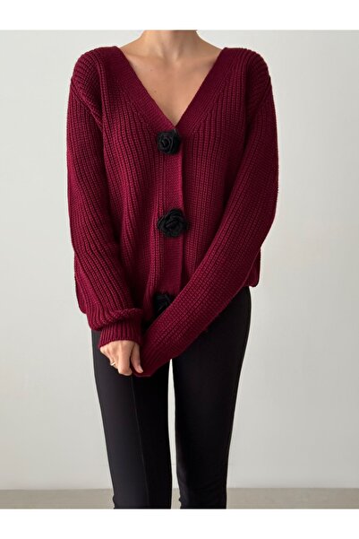 İLKCET MODA Women's Oversize Cardigan with Button Detail