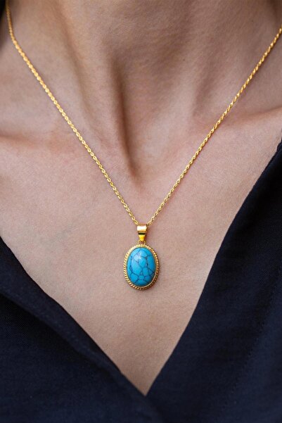 Bayar Gold 14 Ayar Altın Firuze Kolye Damarlı Meftüllü