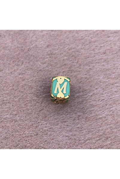 Bayar Gold 14 Ayar Altın Kafesli Yeşil Boncuk M Harf Kolye Ucu