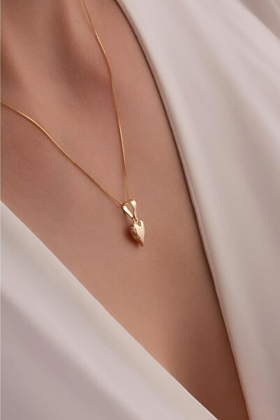 Bayar Gold 14 Ayar Altın Bombeli Kalp Kolye