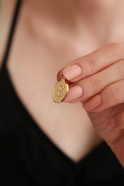 Bayar Gold 14 Ayar Altın E Harf Oval Kolye Ucu
