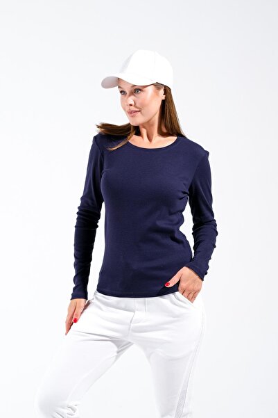 Signature Style 724104_Γυναικείο μακρυμάνικο μπλουζάκι με λαιμόκοψη - 100% βαμβάκι Badi Navy Blue