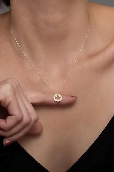 Bayar Gold 14 Ayar Altın Baskılı Sonbahar Yaprak Kolye