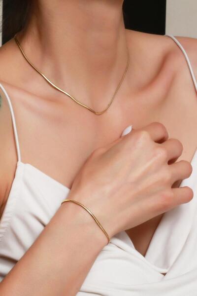 Bayar Gold 14 Ayar Altın Balık Sırtı Zincir Kolye ve Bileklik Seti