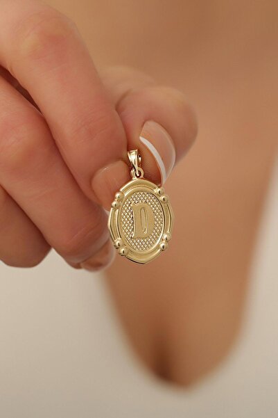 Bayar Gold 14 Ayar Altın D Harfli Retro Kolye Ucu