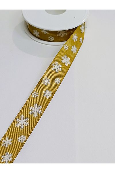 ATMACA TUHAFİYE New Year's Patterned 3 Meter Ribbon - Yellow and Snow Patterned