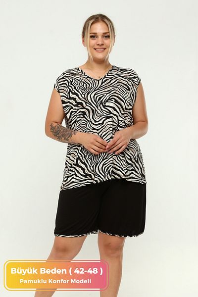 tarzımsüper Ζέβρα Comfort Σετ Πυτζάμες - Ασπρόμαυρο, Plus Size, Σετ 2 Κάτω και Τοπ