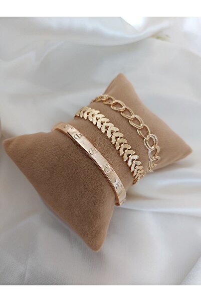 stainles steel Kadın Gold Renk Balıksırtı Samanyolu Kelepçe Model Altın Kapla...