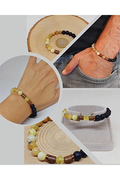 Yasamtohumu Opal i oniks Sa kamenčićima 8mm unisex narukvica u havajskom stil...