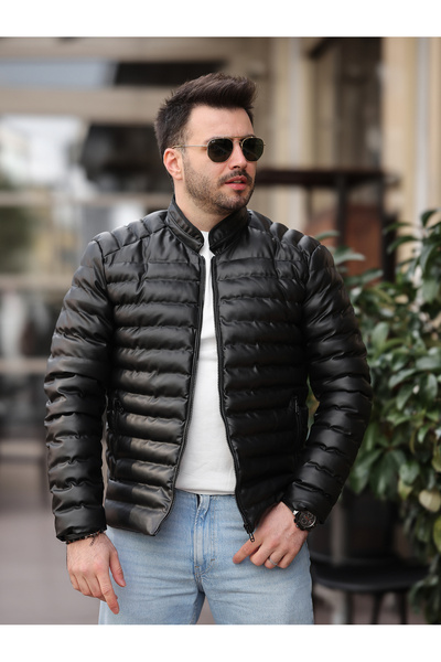 BASEL.CO Palton puf din piele pentru bărbați