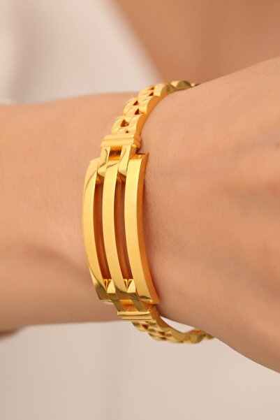 Bayar Gold 14 Ayar Altın Üç Sıra Kaburga Kelepçe Bilezik