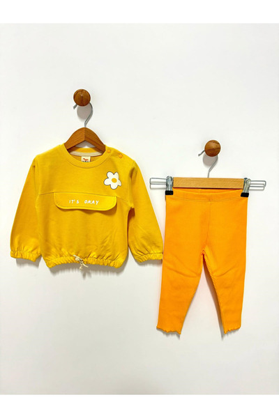 By Cwhr Floral Patterned Seasonal Baby Girl Set - 100% Cotton, Snap Collar Tracksuit Set