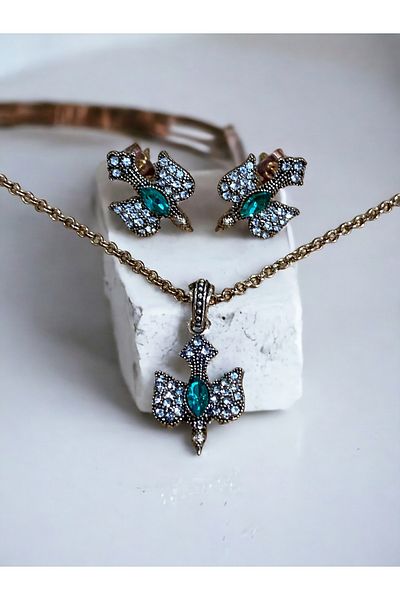 FAYRA ACCESSORIES Crystal Stone Swallow Figure Necklace and Earring Set