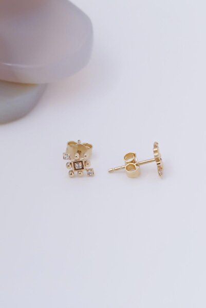 Bayar Gold 14 Ayar Altın Taşlı Küpe