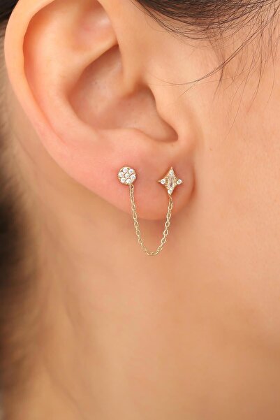 Bayar Gold 14 Ayar Altın Yuvarlak Estel Zincir Küpe Tekli