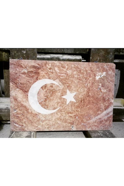 Traverten mermer Türk Bayrağı lazer çizim