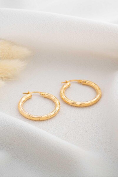 Bayar Gold 14 Ayar Altın Hasır Burgulu Küpe 1.5 cm