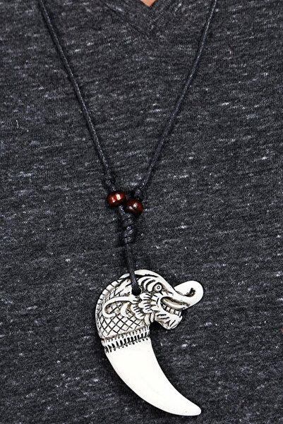 Dejavu Dragon Carved Tooth Design White Color Adjustable Drawstring Necklace