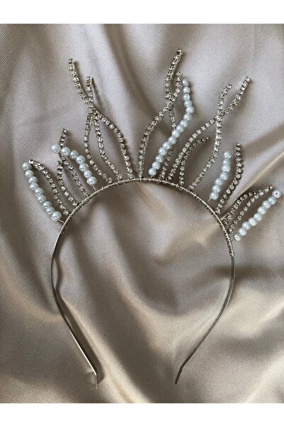 DOĞA ART STORE Στέμμα νύφης με λεπτομέρεια από πέτρα από μαργαριτάρι και ζιργ...