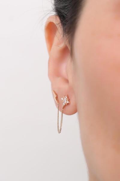 Bayar Gold 14 Ayar Altın Taşlı Kuzey Yıldızı Küpe Tekli