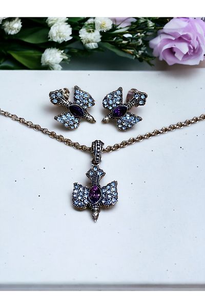 FAYRA ACCESSORIES Crystal Stone Swallow Figure Necklace and Earring Set