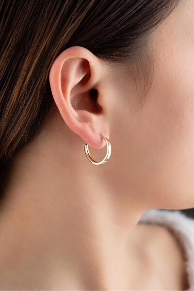 Bayar Gold 14 Ayar Altın Düz Halka Gizli Kilit Küpe 2.2 cm