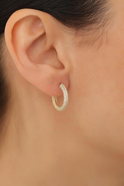 Bayar Gold 14 Ayar Altın Orta Boy Taş Sıralı Halka Küpe