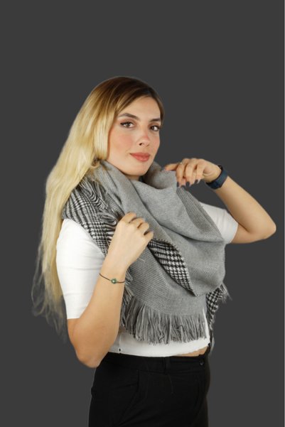 ALLURİNG THE BETTER ONE Double Sided Plaid Wool Shoulder Shawl - 75x175cm - Winter Shawl