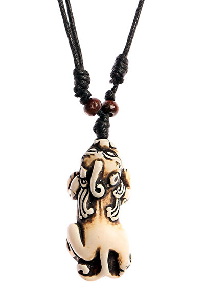 Dejavu White Chinese Lion Figured Mystical Luck Necklace with Adjustable Draw...