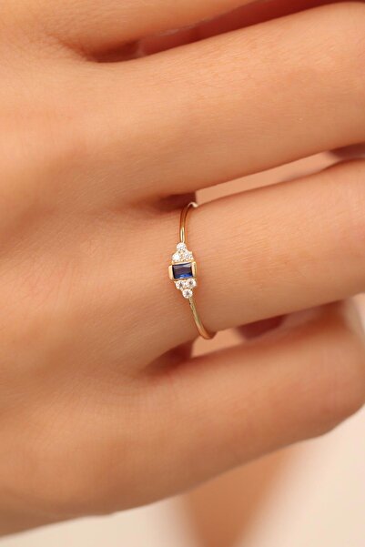 Bayar Gold 14 Ayar Altın Mavi ve Beyaz Taşlı Yüzük