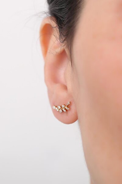 Bayar Gold 14 Ayar Altın Taşlı Dal Küpe