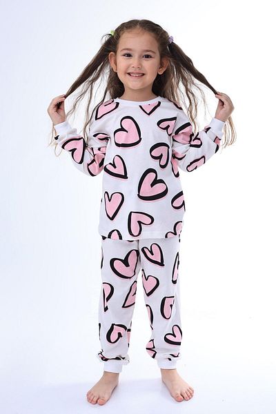 stella kids Heart Printed Girl's Pijama Suit (100% Cotton)