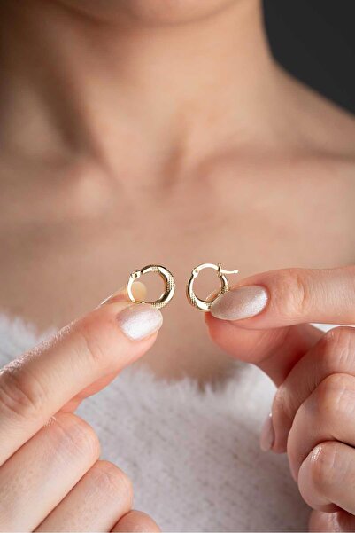 Bayar Gold 14 Ayar Altın Hasır Burgulu Küpe 0.8 cm