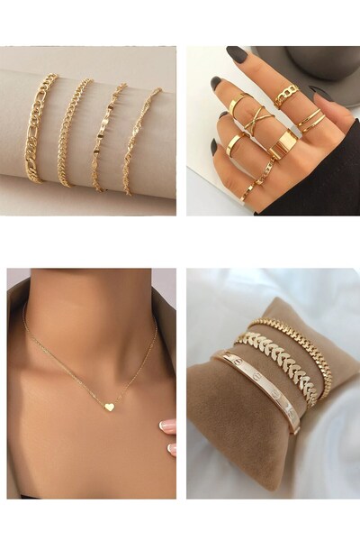 NKIE JEWELS Altın Renk Kolye – Renk Kombin Sarmal 10 Lu Kalp Sf aşkım – Kapla...