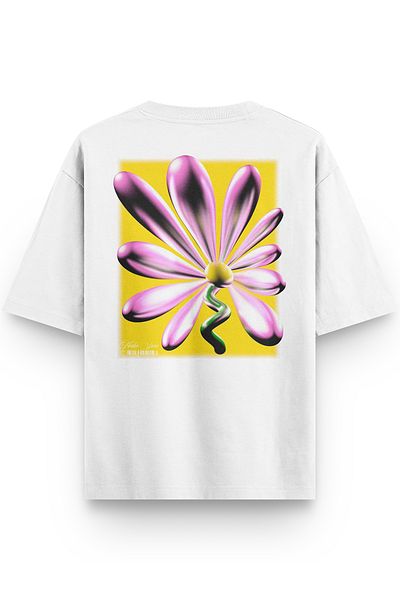 Overoz Μπλουζάκι Unisex με φλοράλ εμπριμέ λευκό oversize - 1239