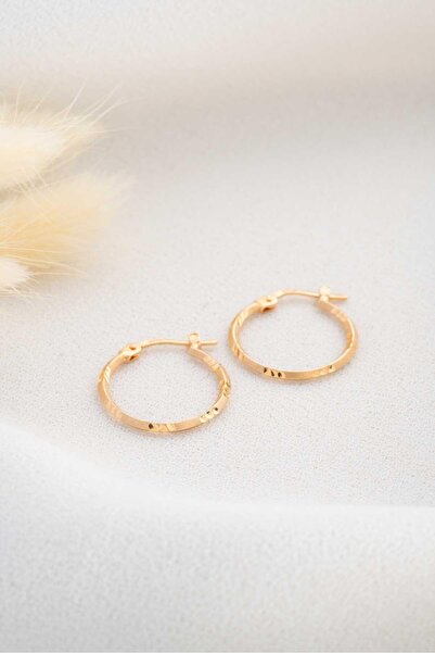 Bayar Gold 14 Ayar Altın İşlemeli Halka Küpe