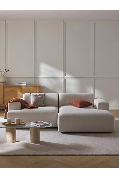 S Home Design Concept Molly Mini 2 Modül Kanepe Köşe Koltuk, Sağ Köşe, Keten Kırık Beyaz