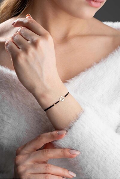 Bayar Gold 14 Ayar Altın Siyah İpli Şans Bileklik