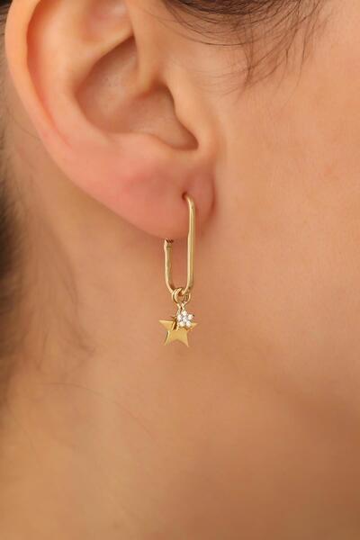 Bayar Gold 14 Ayar Altın Sallantılı Yıldız Ataş Küpe