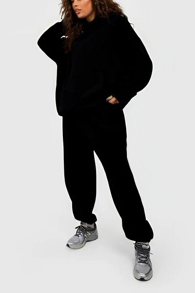 ruNadeS Women's 3 Thread Wide Fit Elastic Leg Hooded Tracksuit Set - Casual