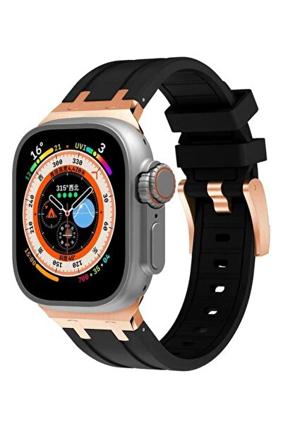 WATCHOFROYAL Apple Slikon Saat Kayışı Gold Siyah Watch Ultra 9 8 7 6 Se 5 49m...