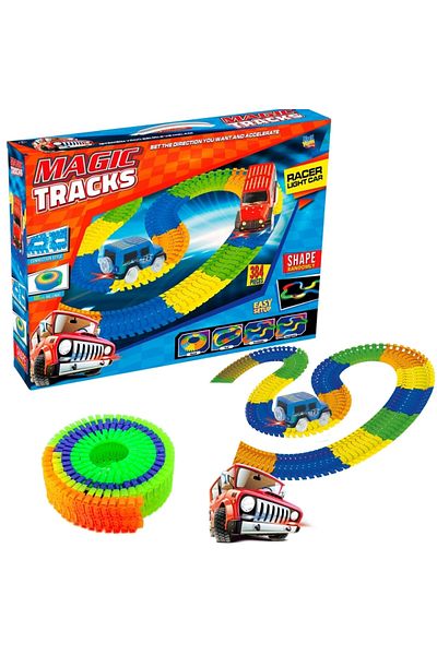Doğan Oyuncak Dünyası مجموعة مسارات السكك الحديدية المكونة من 384 قطعة من Magic Trucks - ألعاب ملونة للممر والقطار