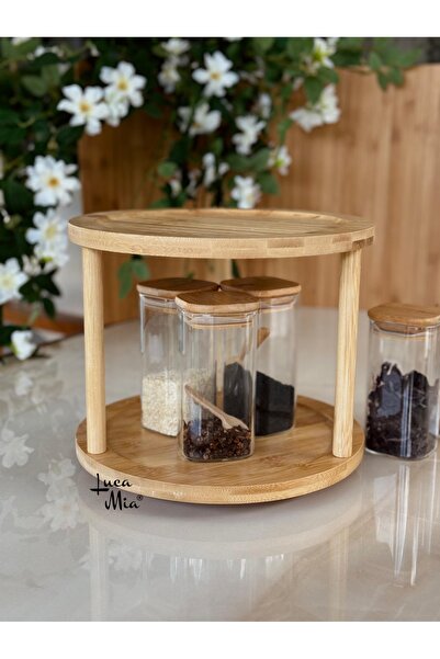 Luca Mia Bamboo Two Tiers Rotating Stand Presentation Holder 25X17 cm